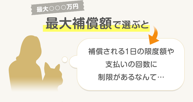 最大◯◯◯万円　最大補償額で選ぶと　補償される1日の限度額や支払いの回数に制限があるなんて…