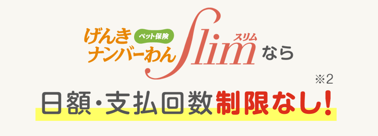 ペット保険げんきナンバーわんスリムなら日額・支払回数制限なし！※2