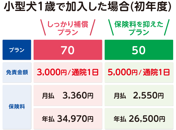 小型犬1歳で加入した場合(初年度)