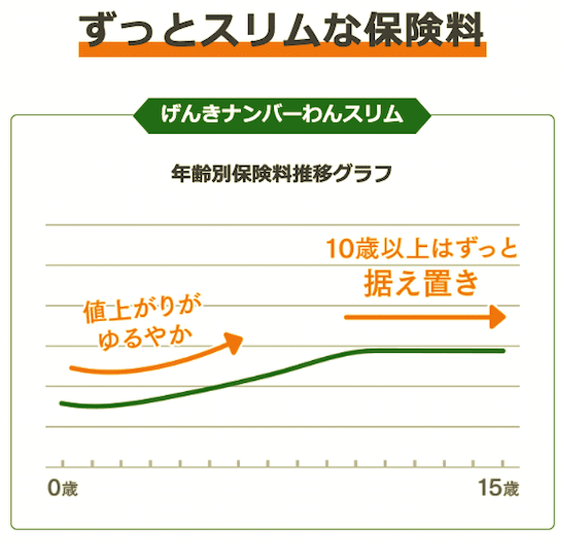 2）家計に優しいスリムな保険料 ―10歳以降の保険料が上がらず、終身で更新できるー